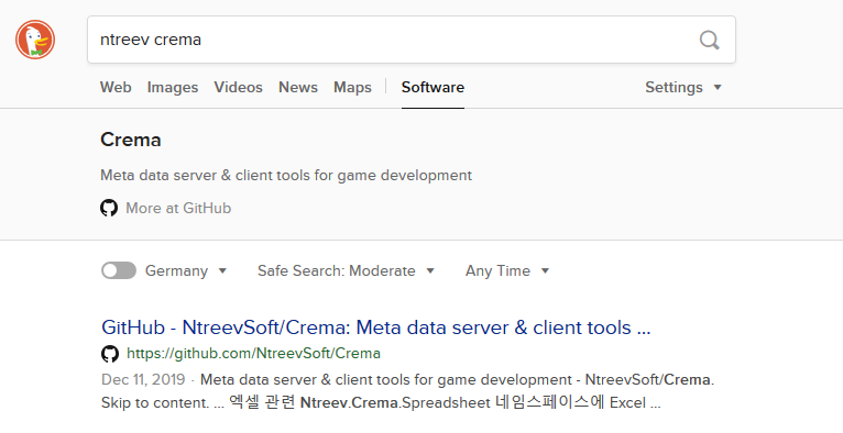 DuckDuckGo search of "ntreev crema"